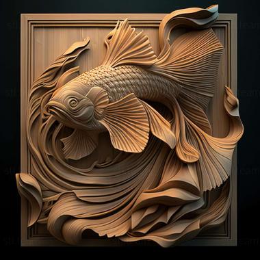3D model Flag  tailed fighting fish fish (STL)